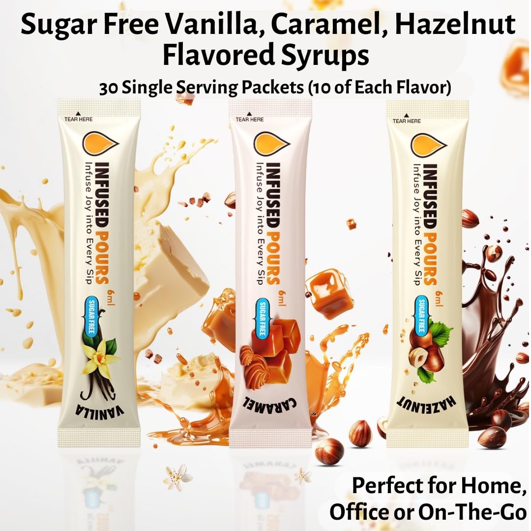 Infused Pours hazelnut sugar-free packet closeup for cozy lattes