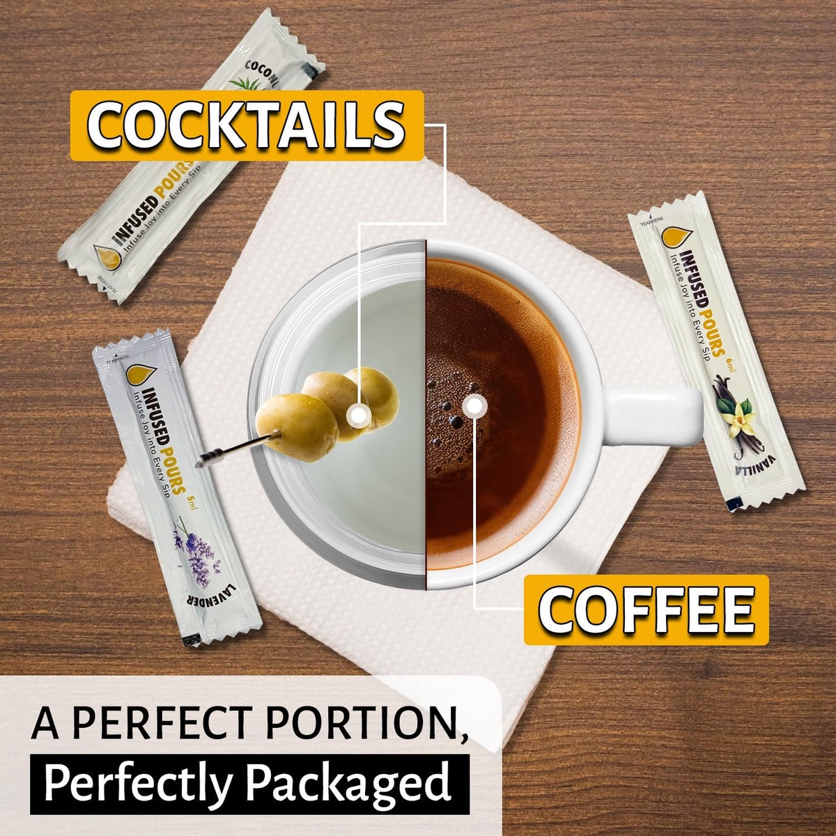 Infused Pours variety pack 30-count bag offers versatile flavor options.