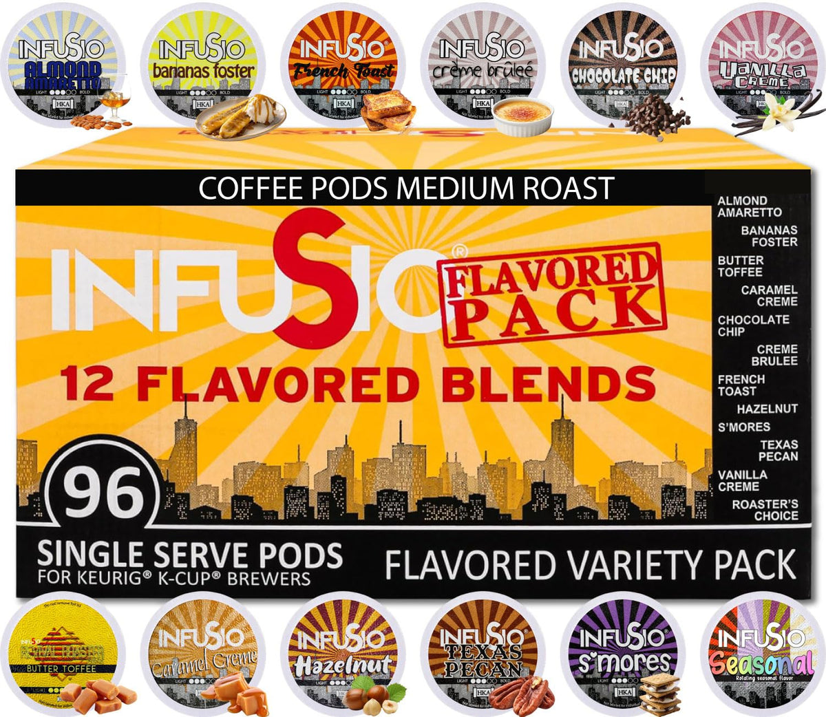 InfuSio flavored variety pack 96-count display for easy flavor variety.