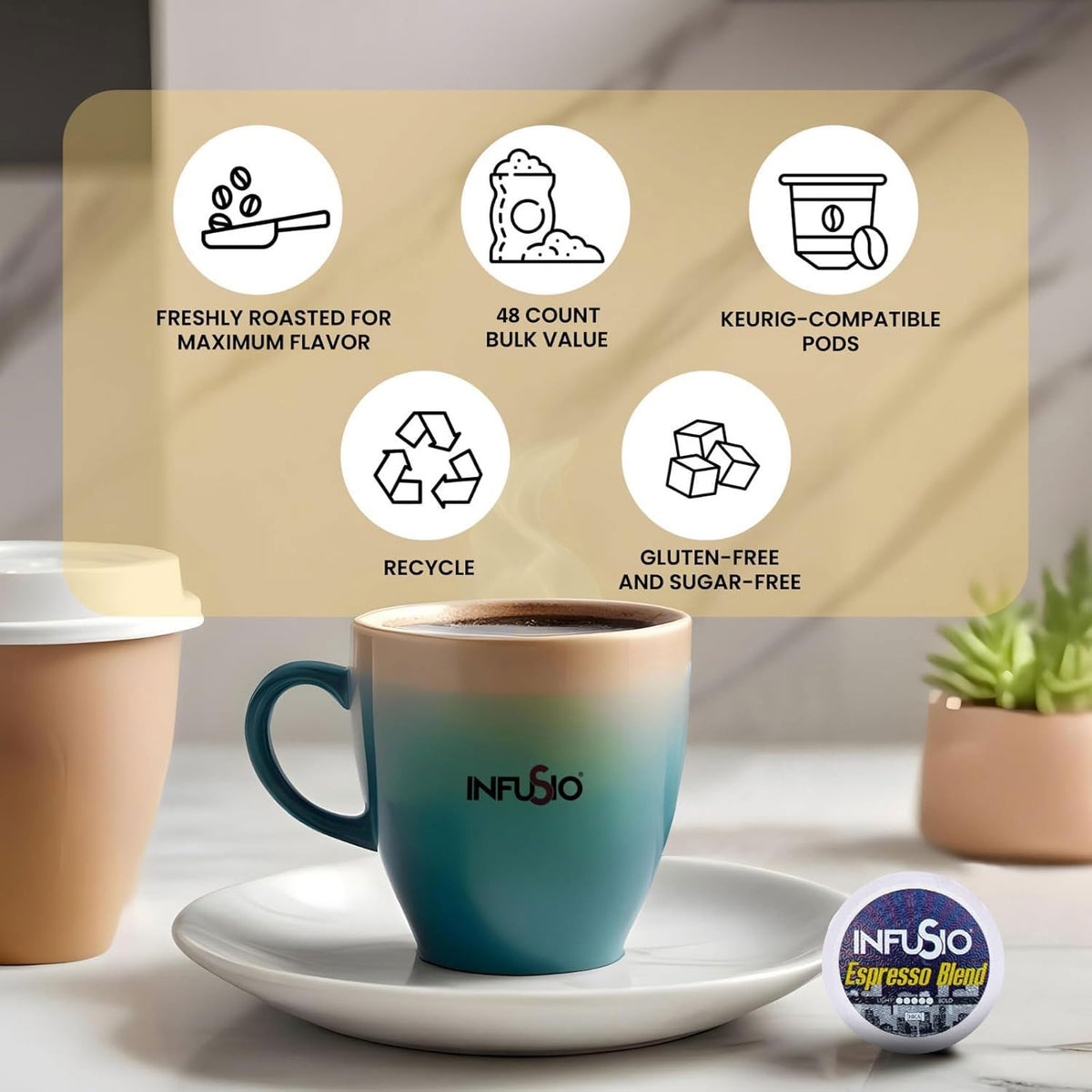 InfuSio Keurig-compatible pods designed for quick morning rituals.