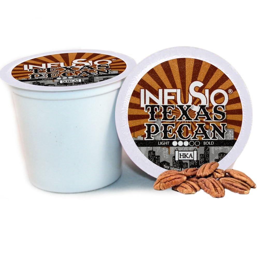 InfuSio Texas Pecan coffee pods front view for quick Keurig brewing