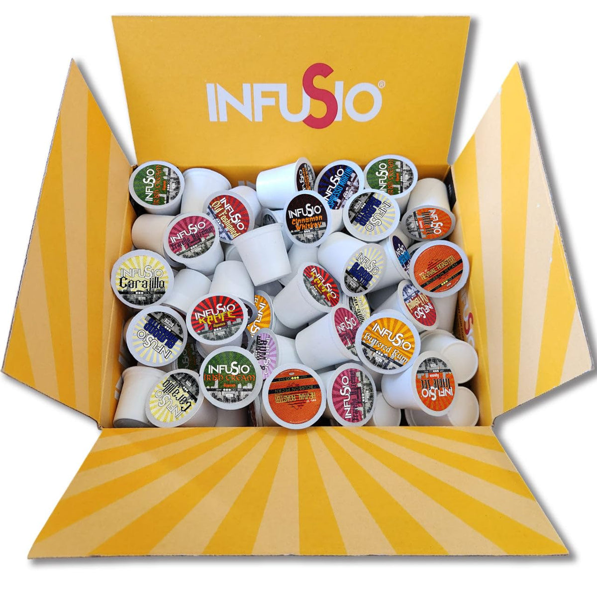 InfuSio twelve flavors collection closeup highlighting variety for tasting sessions.