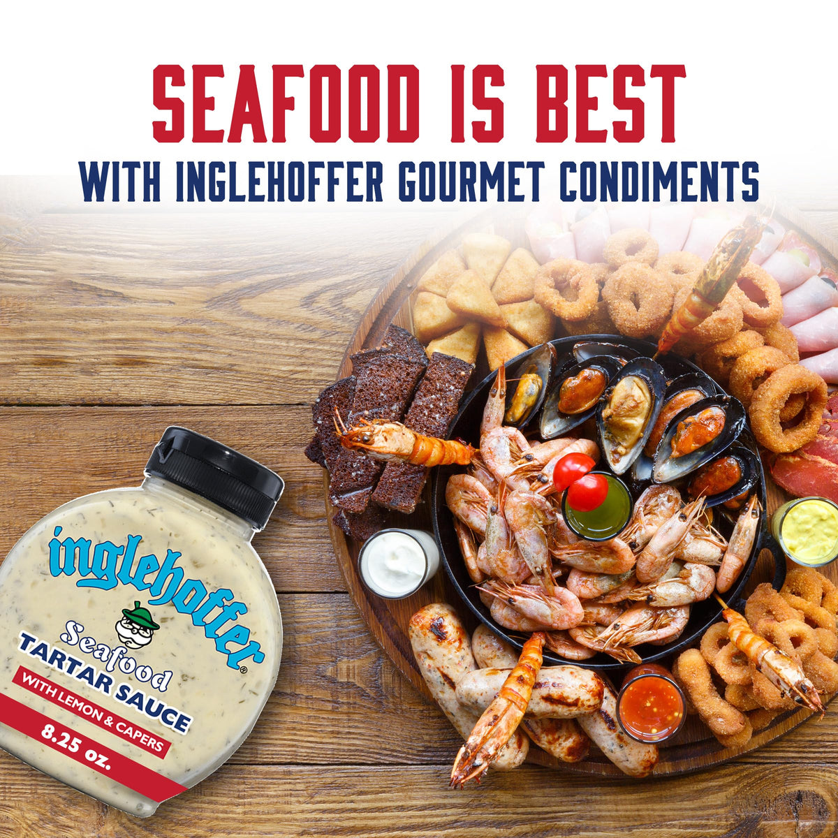 INGLEHOFFER Seafood Tartar Sauce jar with lemon and capers for fish dishes