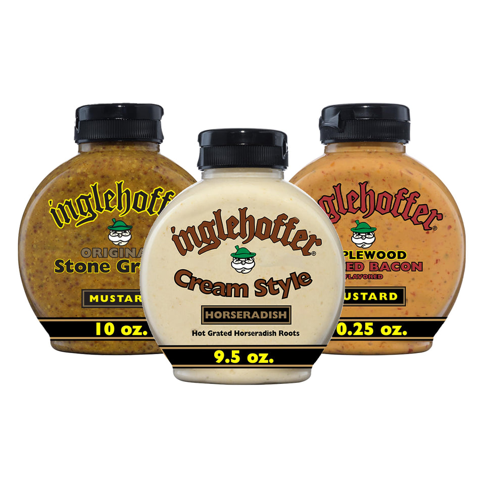 Inglehoffer Stone Ground Mustard bottle for bold sandwiches and tangy dressings.