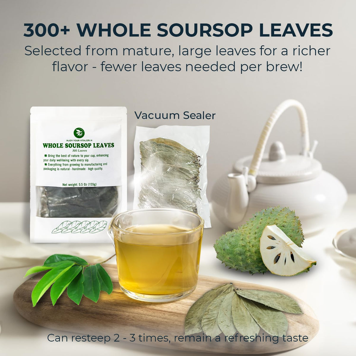 Injoy Your Vitalgrin Soursop tea caffeine-free, ideal for day or night.