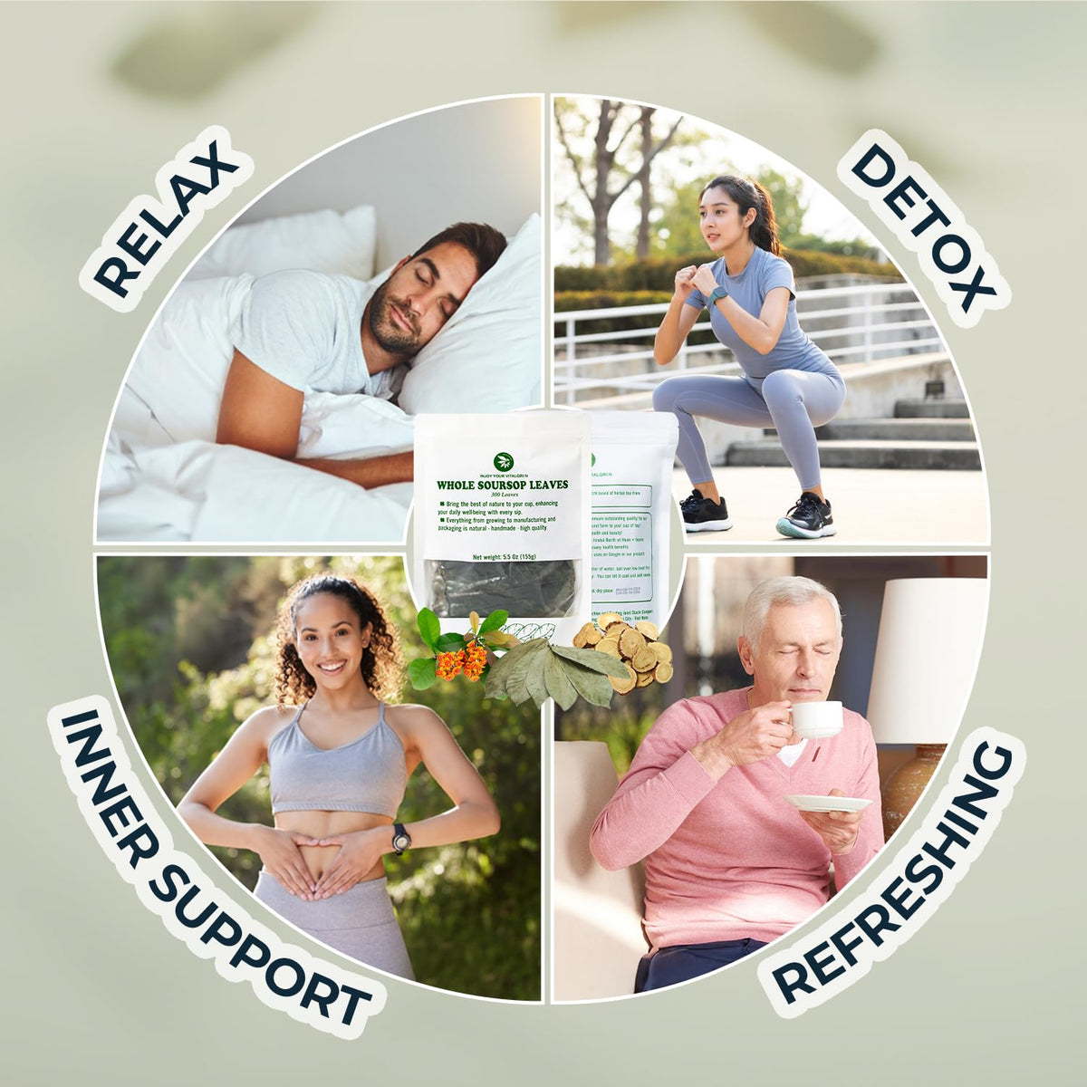 Injoy Your Vitalgrin Soursop tea resteep shows multiple cups from one batch.