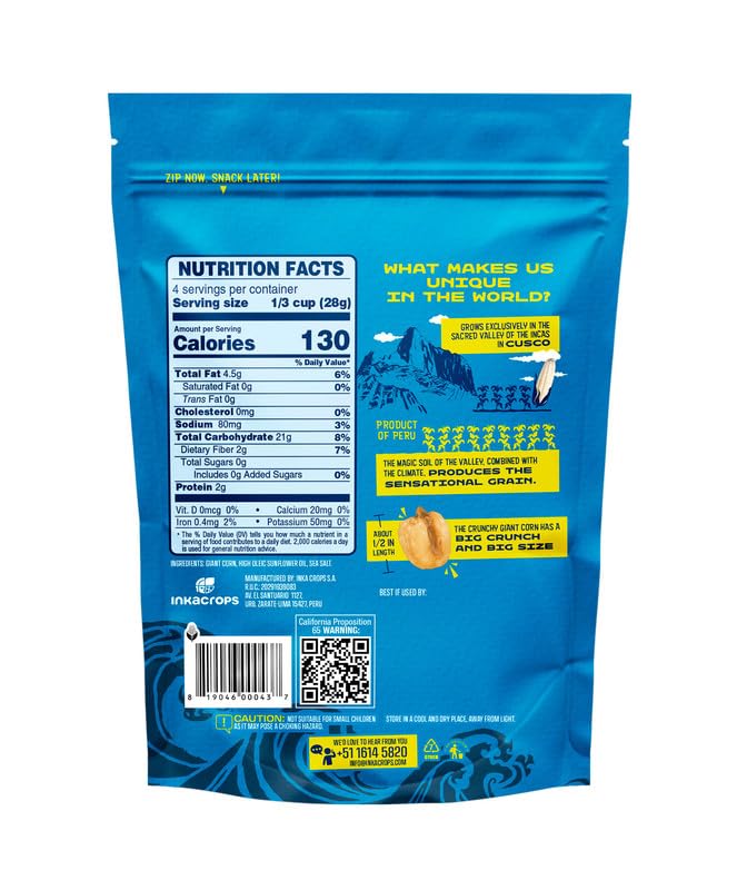 Inka Corn Nuts Original Flavor, gluten-free vegan snack option for beverages.