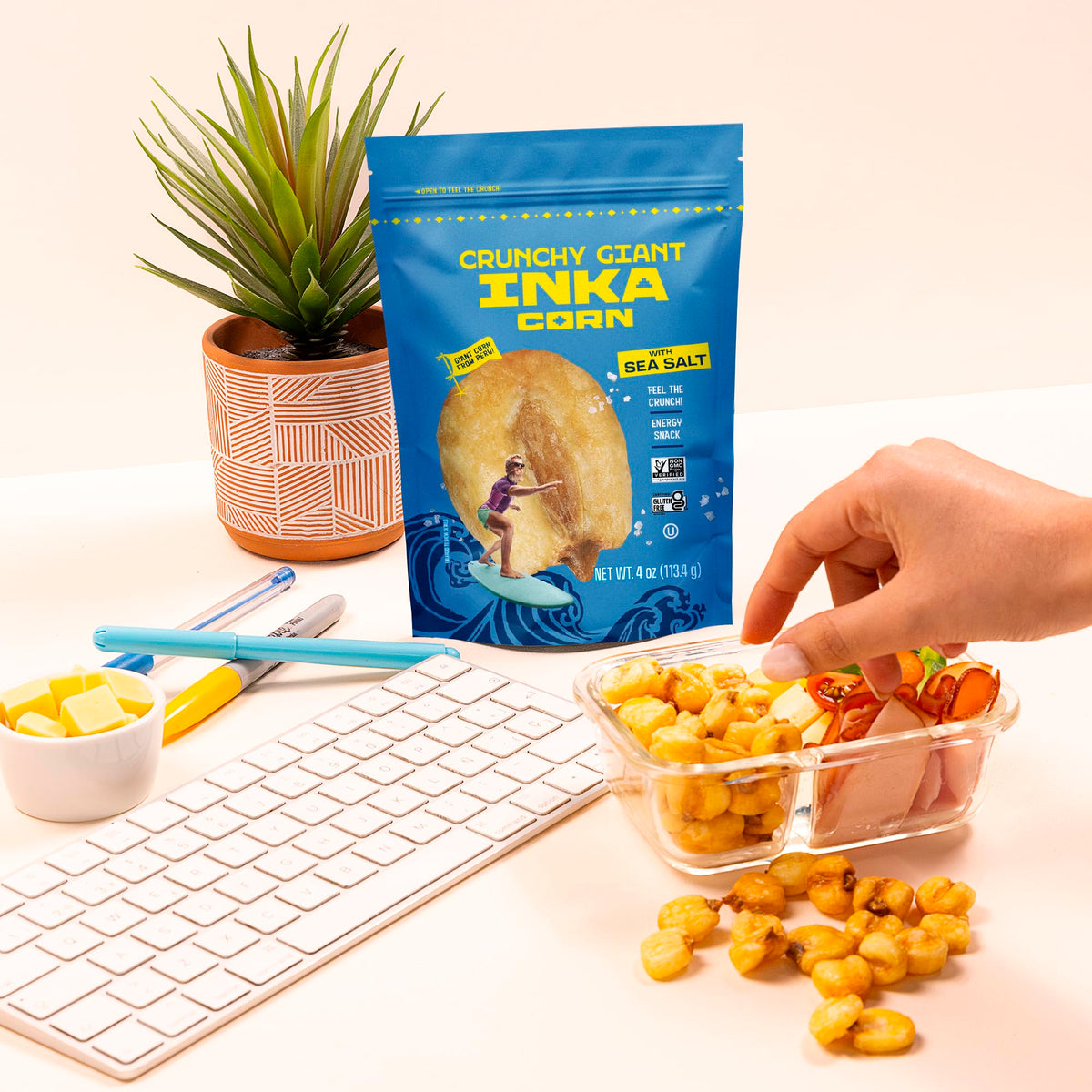 Inka Corn Nuts Six-pack Snack, salty giant corn bites.