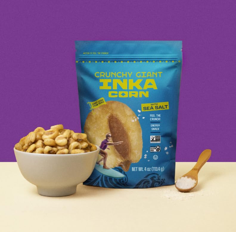 Inka Corn Nuts Giant Corn Snack, non-GMO and vegan ingredients.