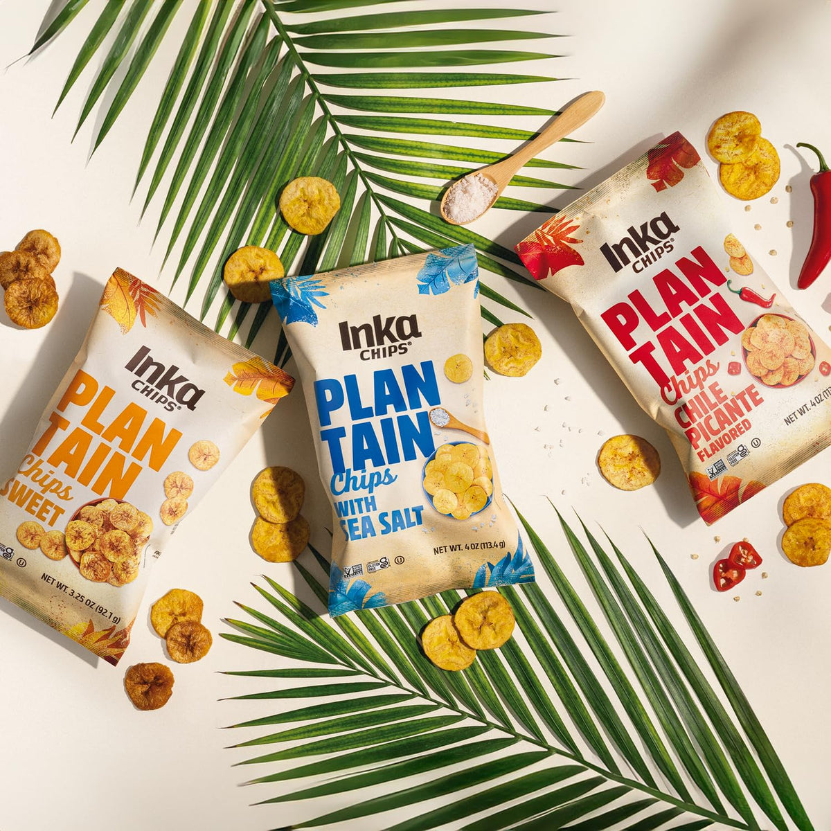 Inka Crops Sea Salt Plantains chips close-up shows crispy texture