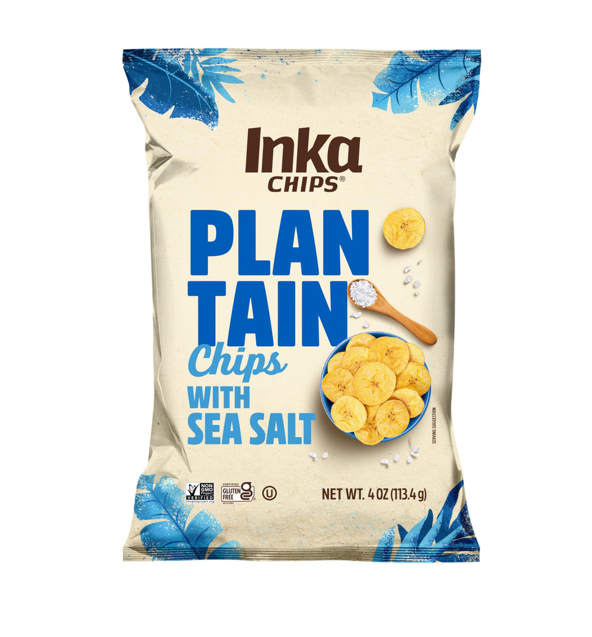 Inka Crops Sea Salt Plantains chips front view, crisp gluten-free snack