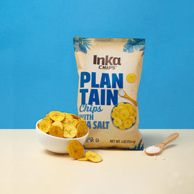 Inka Crops Sea Salt Plantains chips nutrition panel highlights gluten-free non-GMO