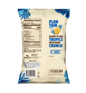 Inka Crops Sea Salt Plantains chips pack view, convenient 12-pack snack