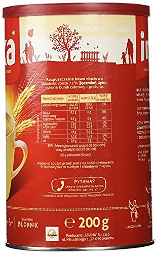 INKA Roasted Grain Coffee Zbozowa label close-up, highlights convenient six-pack format.