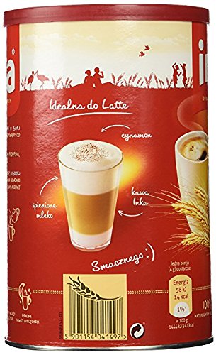 Milk froth rising beside the can, suggesting creamy coffee options.
