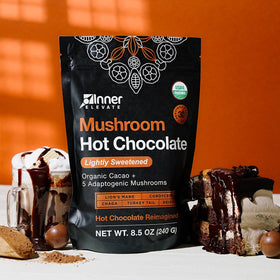 Inner Elevate five mushrooms ingredients bottle emphasizes plant-based superfoods for focus and vitality