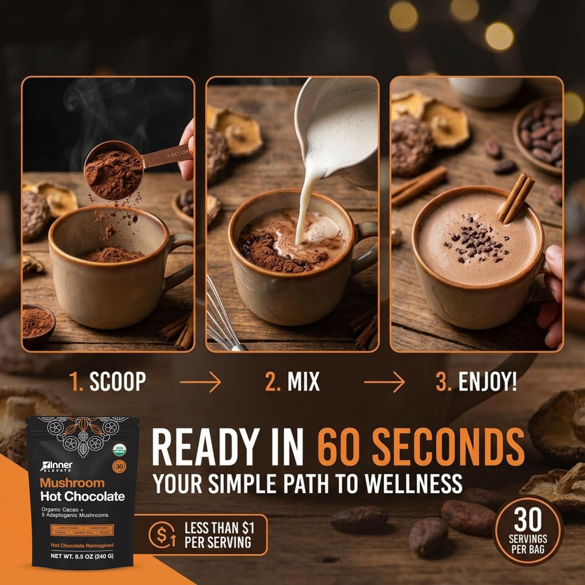Inner Elevate organic Ecuador cacao chips reflect ethically sourced ingredients and rich aroma