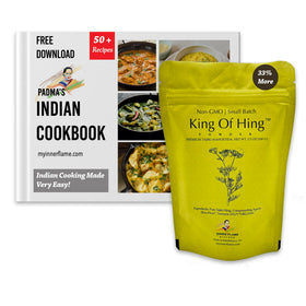Inner Flame King of Hing asafoetida powder jar enhances savory dishes with bold aroma.