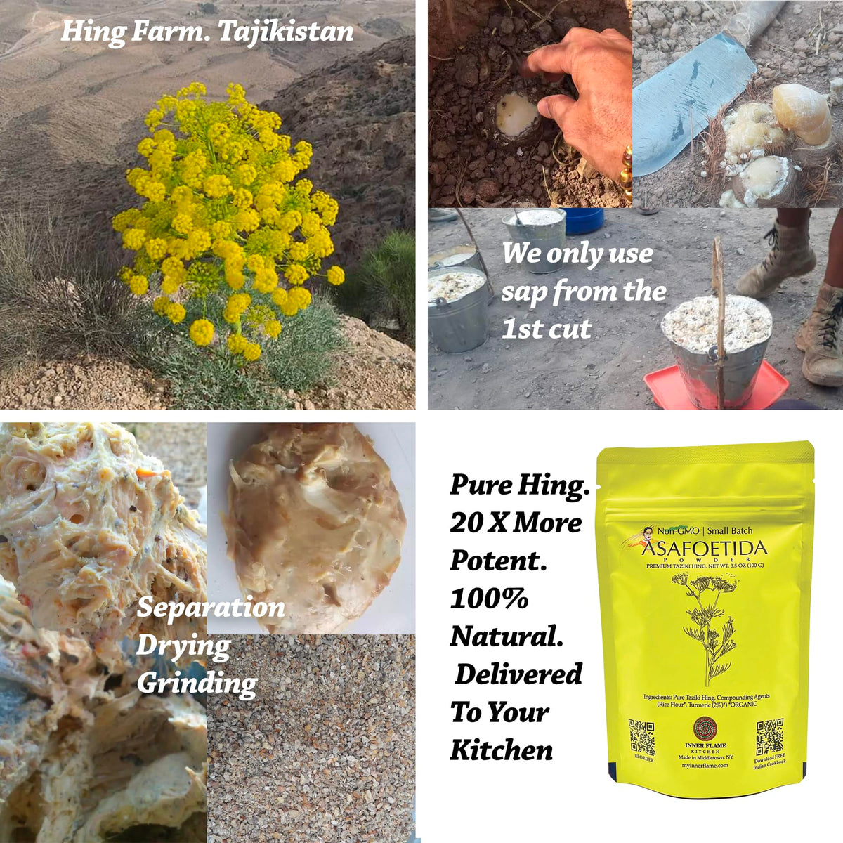 Inner Flame Taziki Hing strong aroma pack adds depth to curries and sauces.