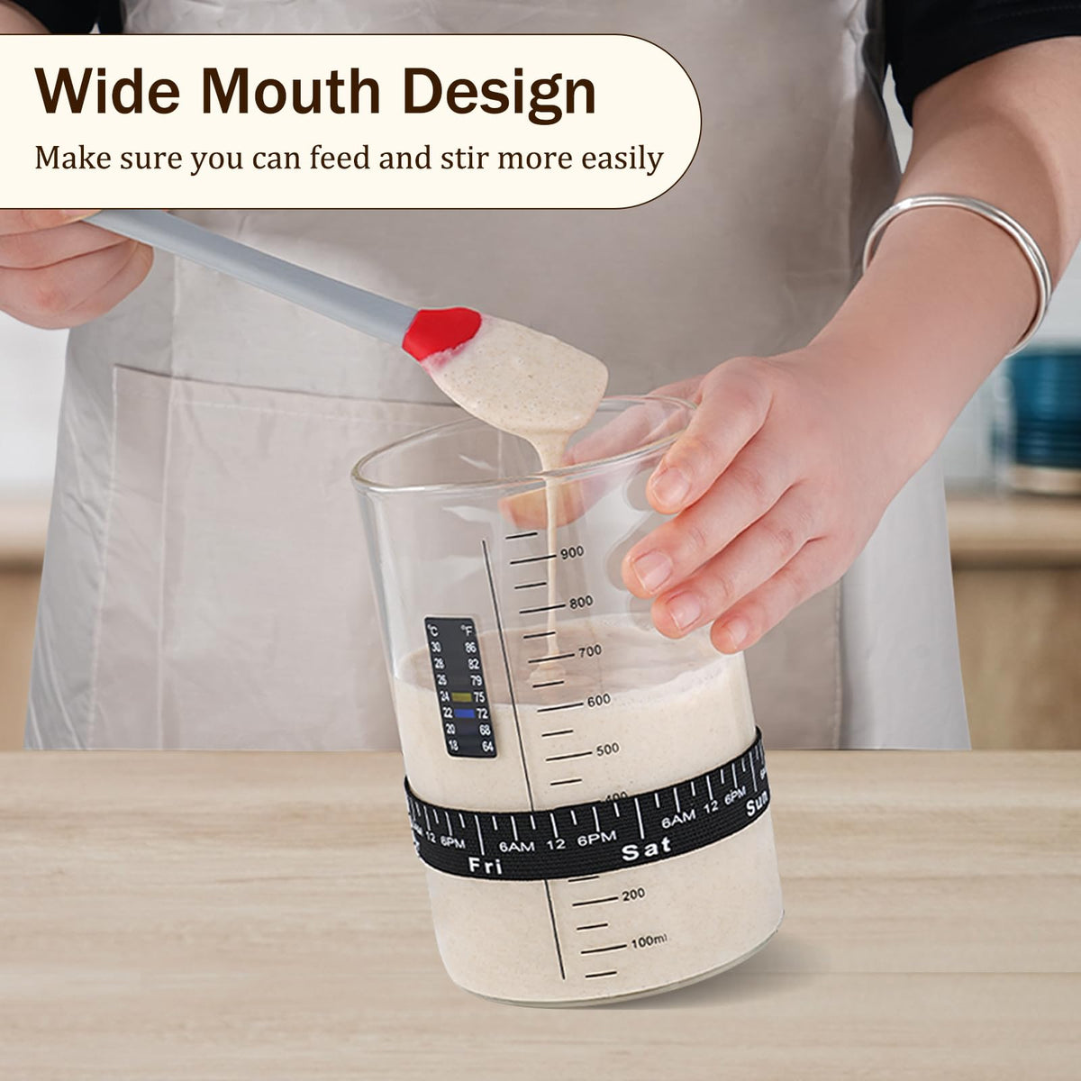 INOBYO glass starter jar with cloth cover supports fermentation visibility.