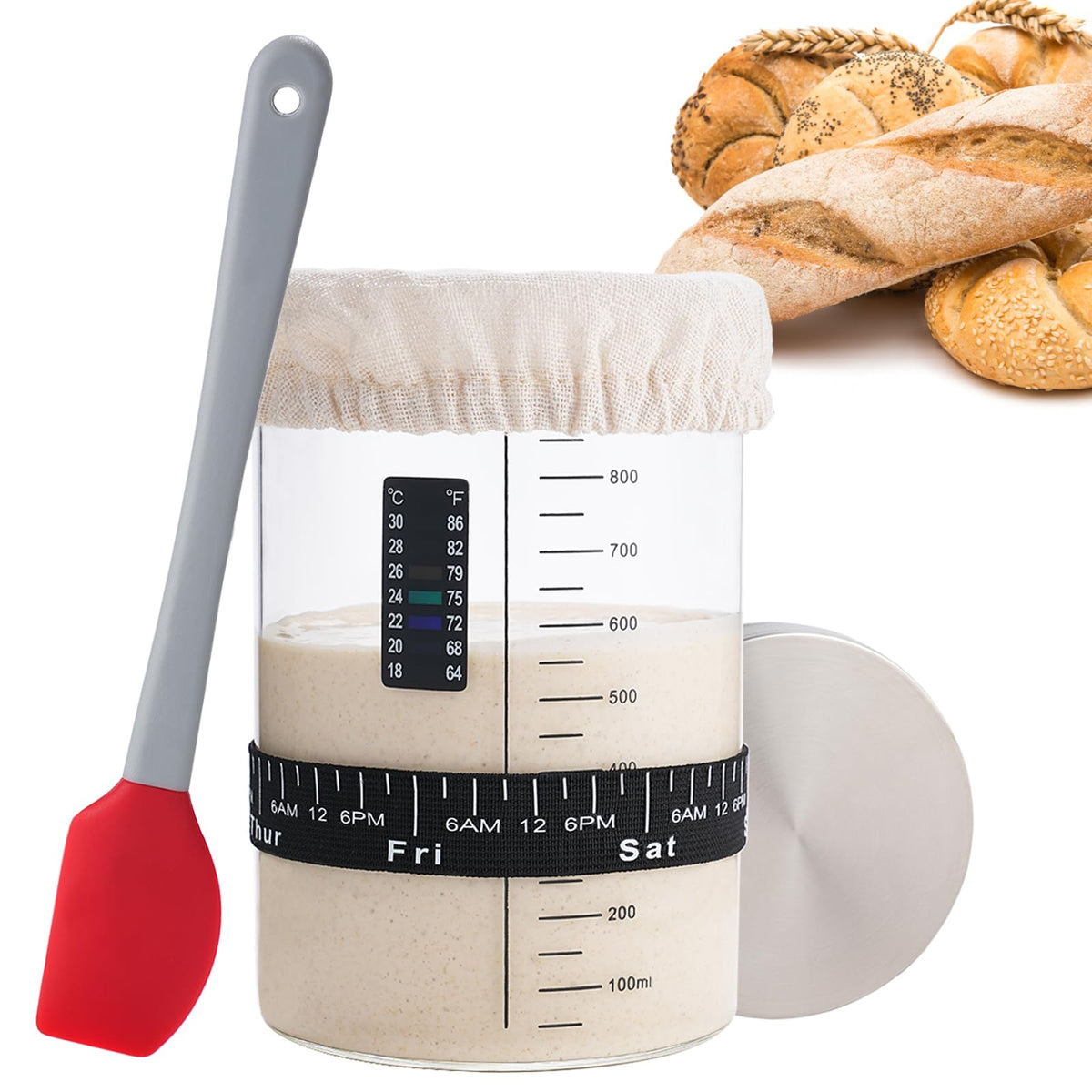 INOBYO sourdough starter jar wide-mouth for easy feeding and stirring.