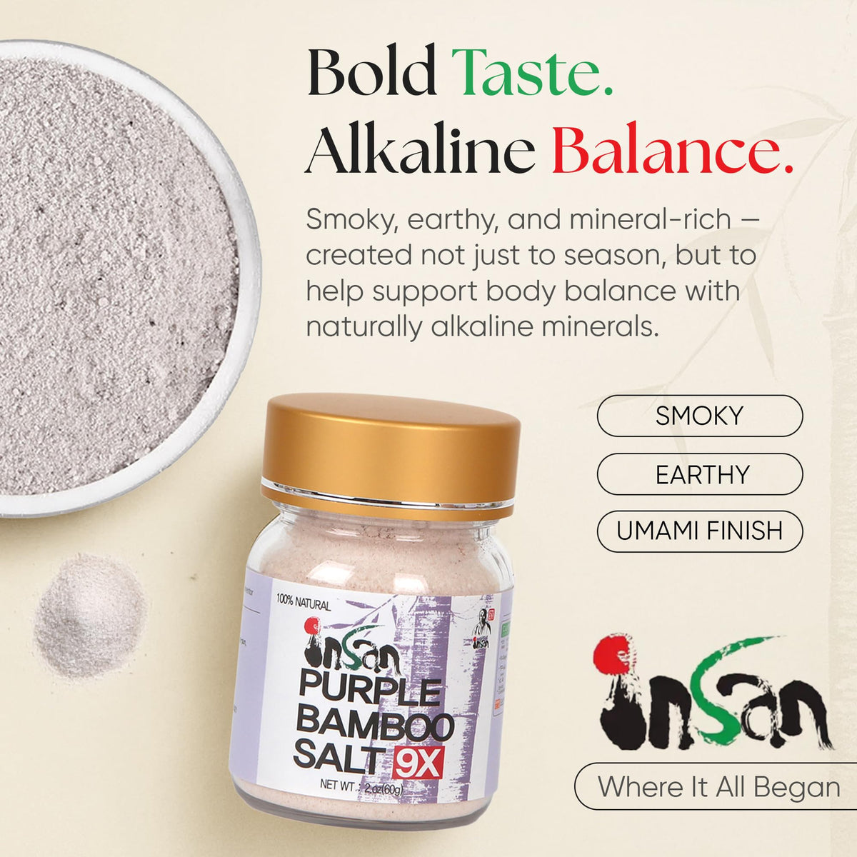 Powder texture of Insan 9X bamboo salt for skincare rituals