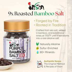 Insan Ultimate Purple 9X Bamboo Salt packaging highlights premium kitchen use.