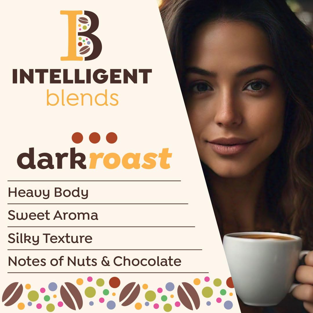 Intelligent Blends Dark Roast Coffee Pods, in-hand shot, smooth finish for a satisfying sip.