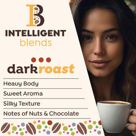 Intelligent Blends Dark Roast Coffee Pods, in-hand shot, smooth finish for a satisfying sip.