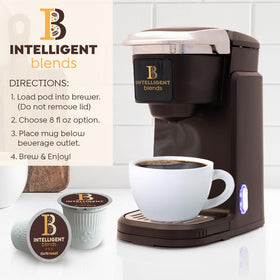 Intelligent Blends Dark Roast Coffee Pods, solar-roasted facility view, sustainable production story.