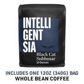 Intelligentsia Black Cat Sublunar whole beans close-up showing bold roast quality.