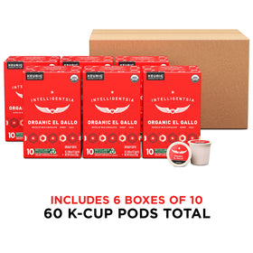 Six-box stack of Intelligentsia El Gallo K-Cup pods for convenient brewing.