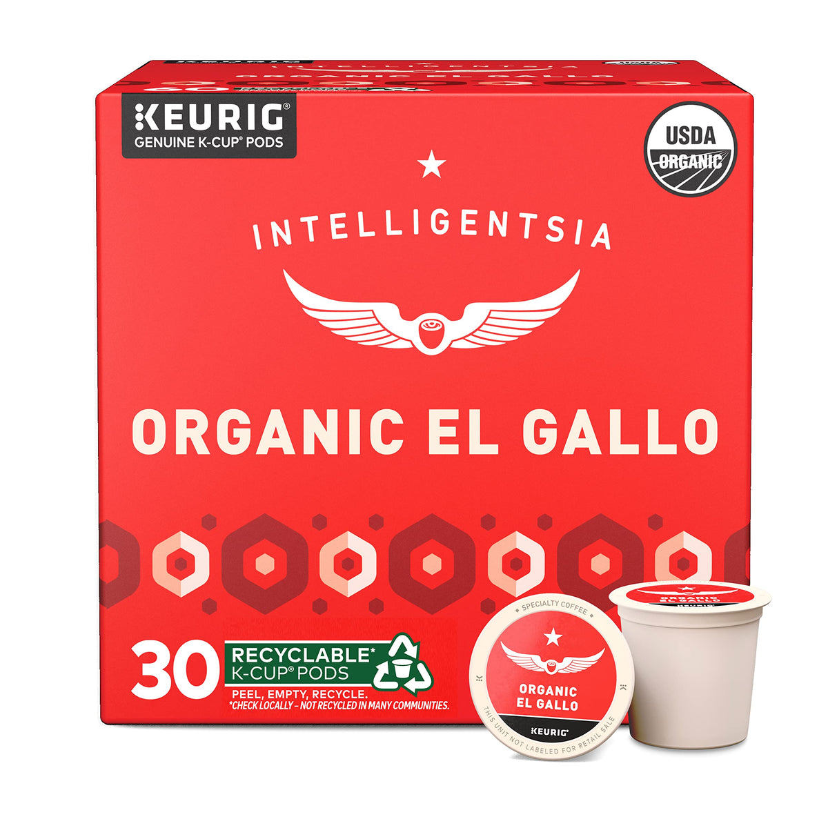Intelligentsia El Gallo organic light roast box front highlights eco-friendly packaging.