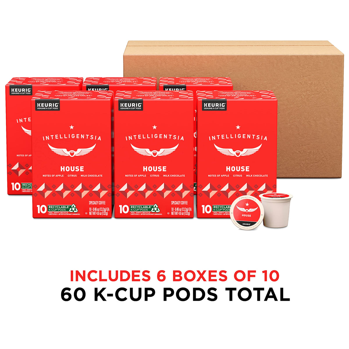 Intelligentsia House Light Roast K-Cup Pod packaging closeup highlighting quality and freshness.