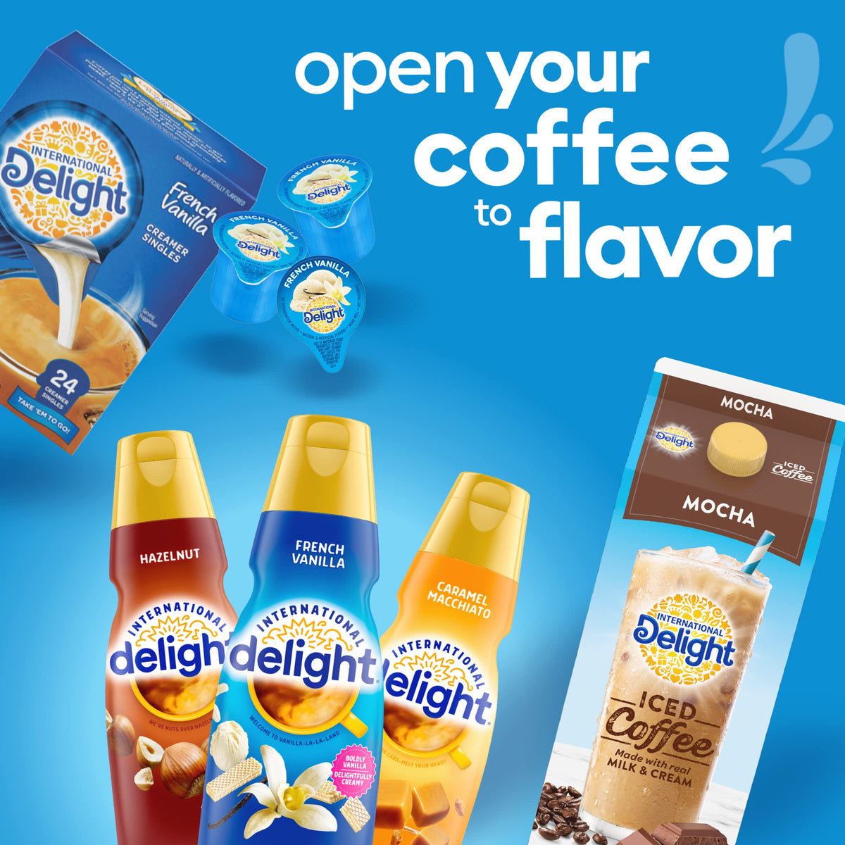 International Delight French Vanilla offices-breakroom display showcases quick creamy coffee options