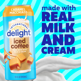 Creamy caramel swirls in International Delight iced coffee.