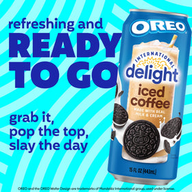 International Delight Oreo Cookie iced coffee in a glass conveys ready-to-drink convenience.