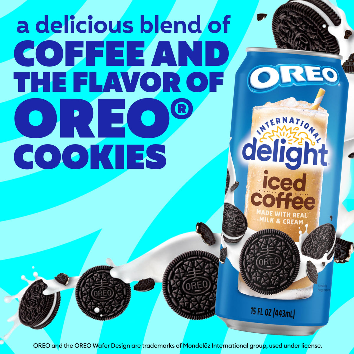 International Delight Oreo Cookie iced coffee being poured for a smooth taste.