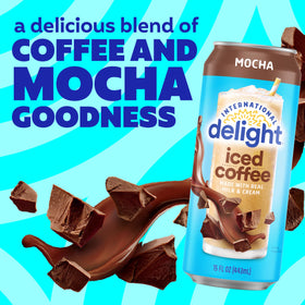 International Delight Mocha Iced Coffee side view can emphasizes compact 15oz size for travel.
