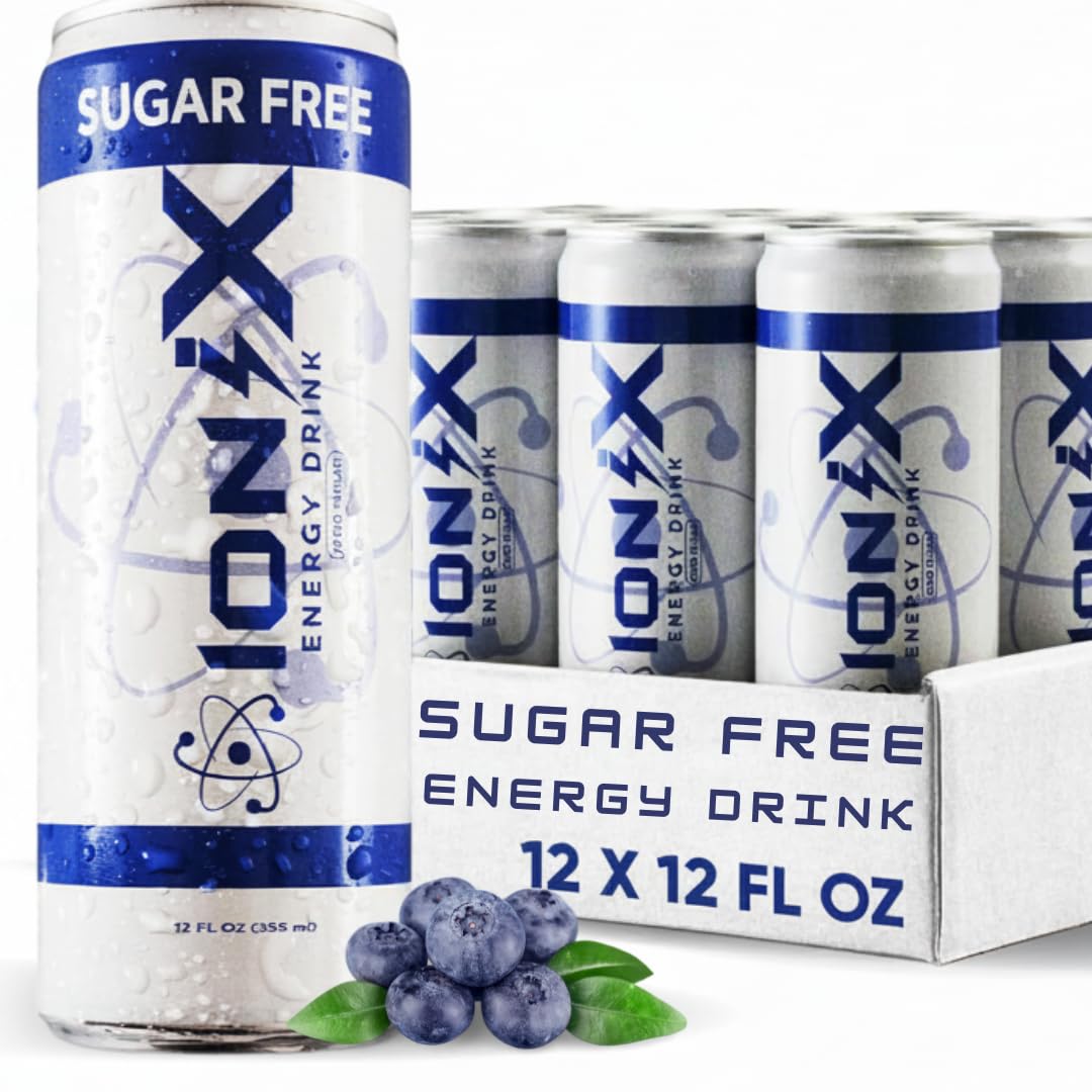 Ionix Zero Sugar Energy can close-up highlighting clean label and focus benefits