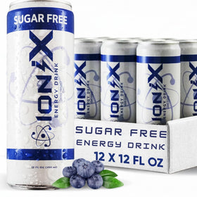 Ionix Zero Sugar Energy can close-up highlighting clean label and focus benefits