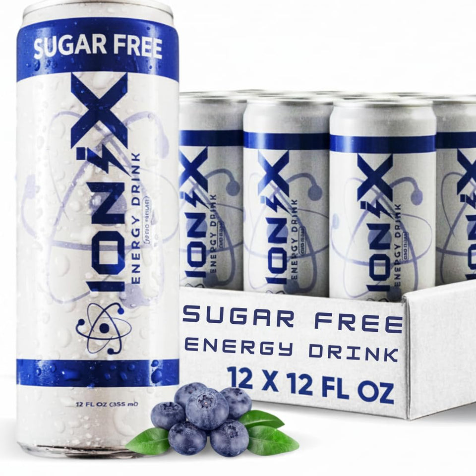 Ionix Zero Sugar Energy can close-up highlighting clean label and focus benefits