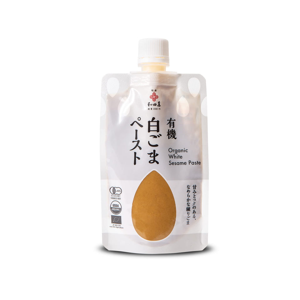 IPPINKA organic white sesame paste close-up, ideal for sauces, marinades, and desserts