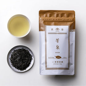 Ippodo Tea Hosen Sencha brewing setup showing medium-hot water extraction.