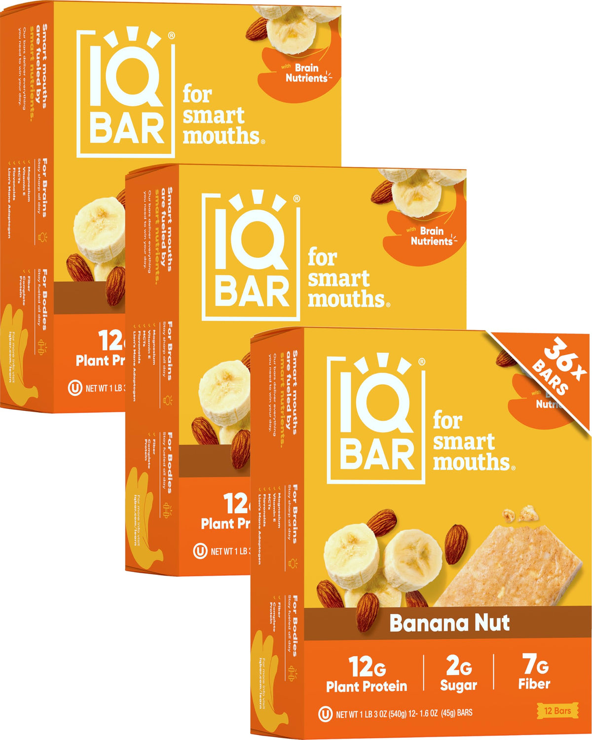 IQBAR Banana Nut bar packaging highlights clean label ingredients for a keto-friendly snack.