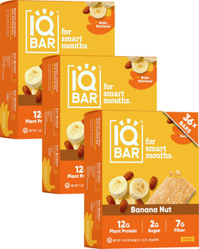 IQBAR Banana Nut bar packaging highlights clean label ingredients for a keto-friendly snack.