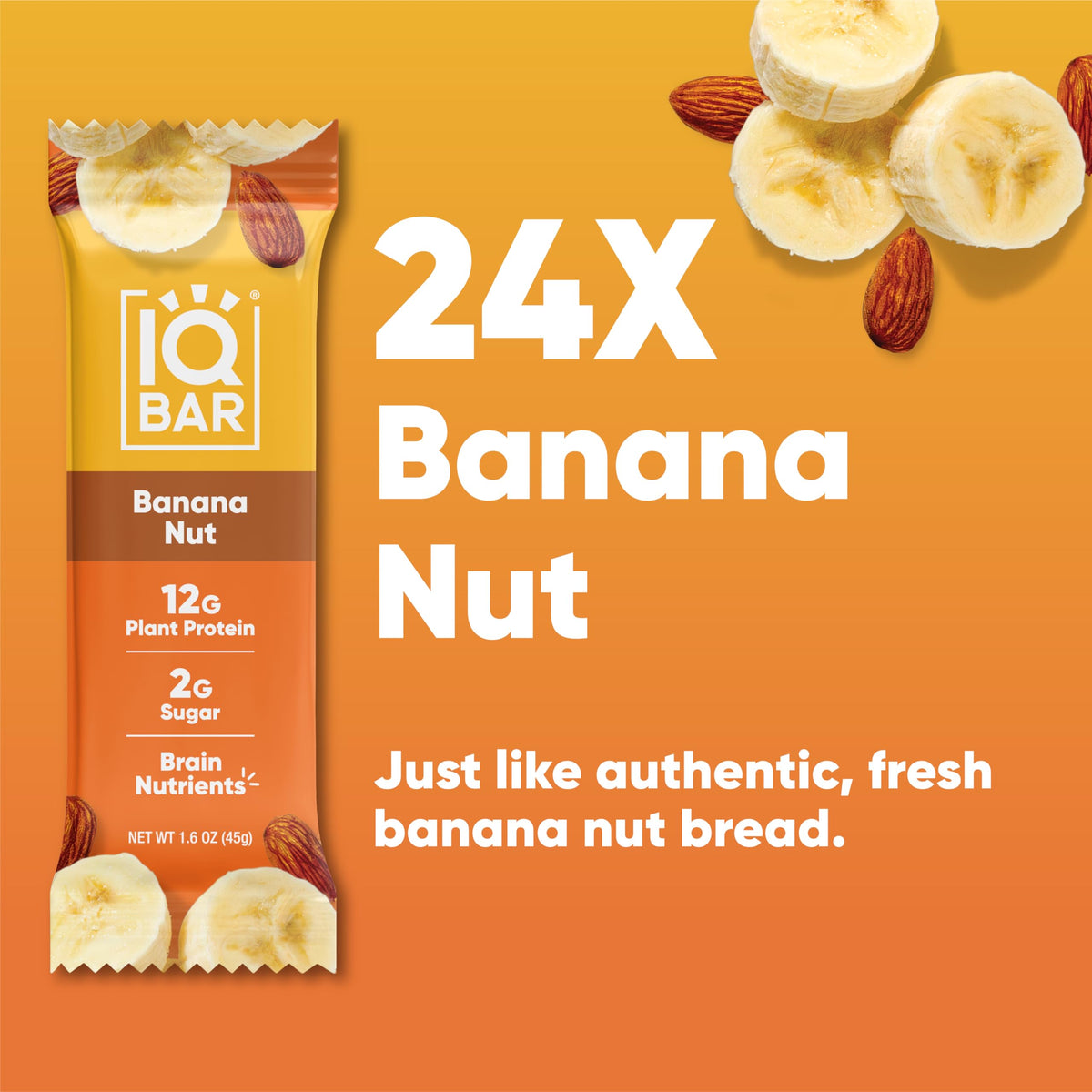 IQBAR banana-nut-bar serving idea on a desk suggests quick, satisfying snack.