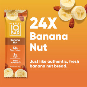 IQBAR banana-nut-bar serving idea on a desk suggests quick, satisfying snack.