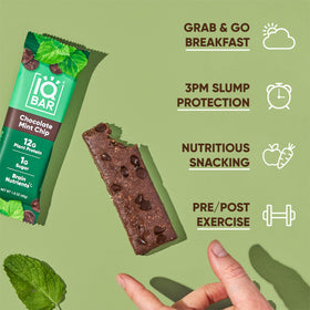 IQBAR on-the-go snack illustrates a convenient energy boost between meetings.