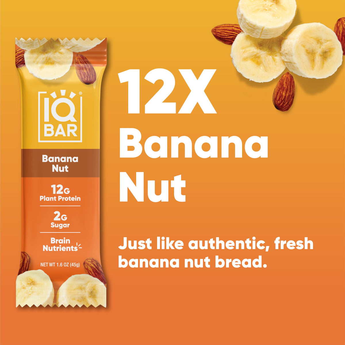 IQBAR Banana Nut bar close-up of Lion's Mane and MCTs label